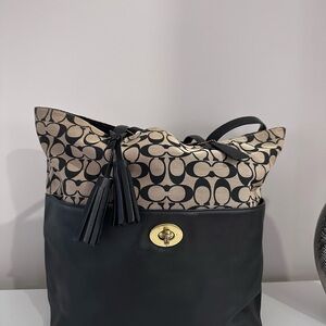 Coach Black and Tan Shoulder Bag with Signature Design